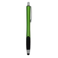 Stylus Click Pen - Green - Black Rubber Grip - Pad Printed